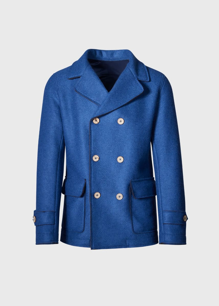Wool Blend DB Raw Edge Jacket - Blue