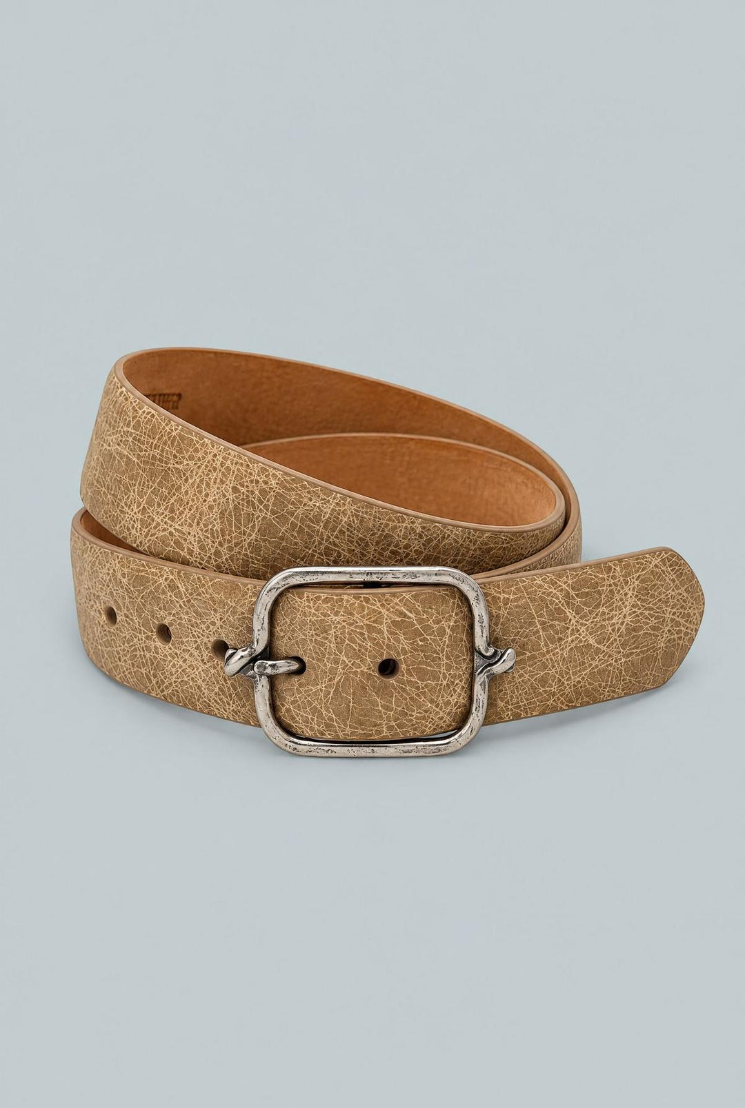 Grained Taurillon Reversible Belt With Shiny Silver Buckle - Tan
