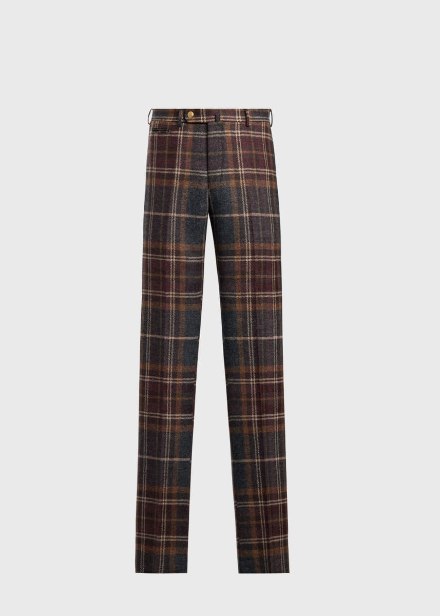 Shetland Wool Plaid Dress Trouser - Brown/Grey