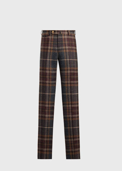 Shetland Wool Plaid Dress Trouser - Brown/Grey