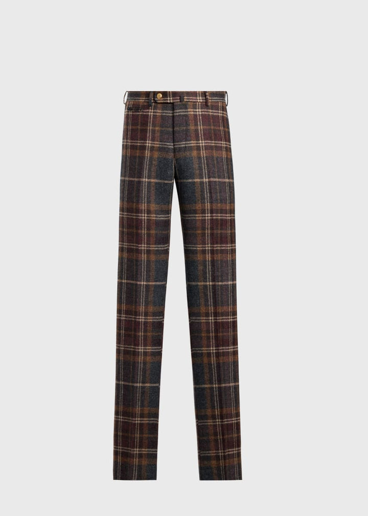 Shetland Wool Plaid Dress Trouser - Brown/Grey
