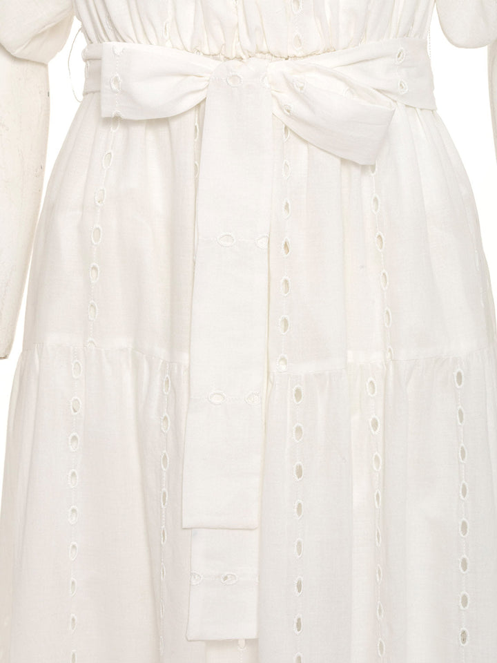 Embroidery Long Dress - off-white