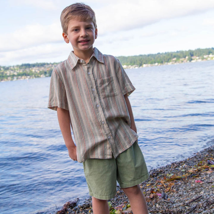 Boys Short Sleeves Collar Shirt - Mint Green Stripe