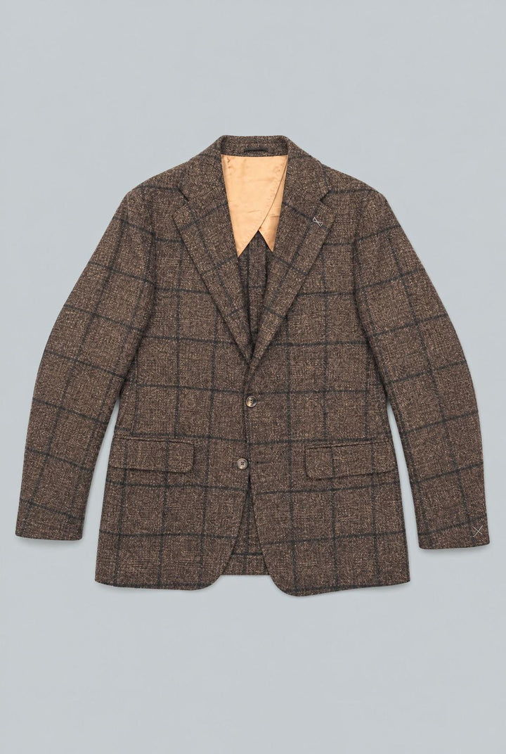 Brushed Alpaca-Cotton Glen Check Sport Coat - Dark Brown