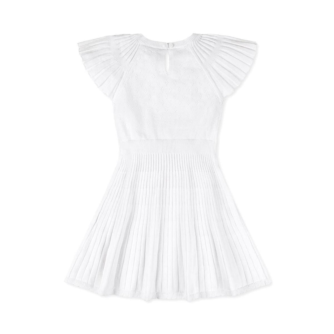 Baby Organic Flutter Sleeve Sweater Dress - White Diamond Pointelle