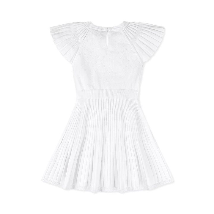 Baby Organic Flutter Sleeve Sweater Dress - White Diamond Pointelle