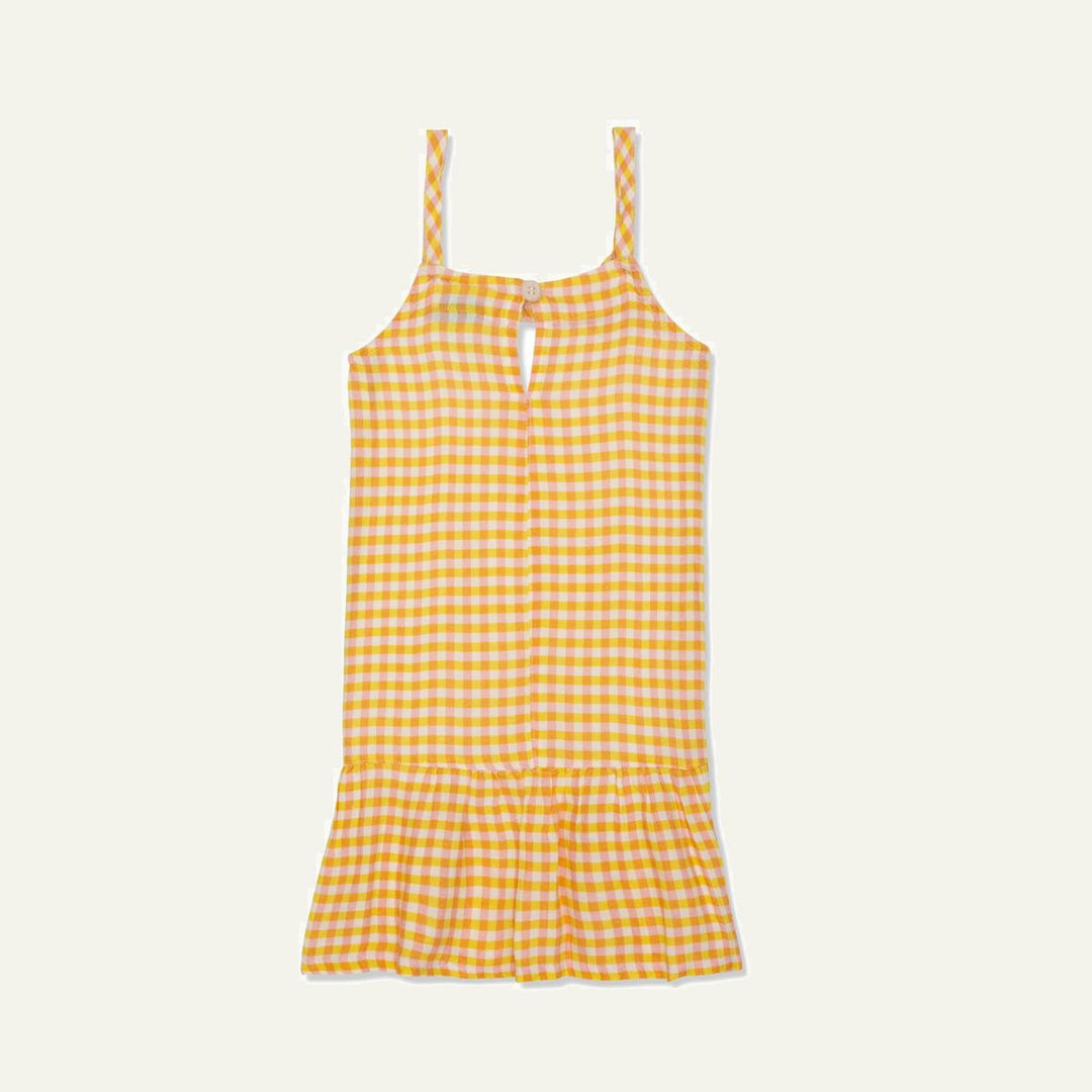 Yellow Gingham Linen Kid Dress - Natural/cyber Yellow