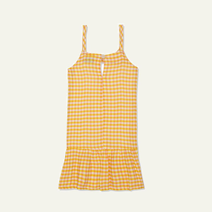 Yellow Gingham Linen Kid Dress - Natural/cyber Yellow