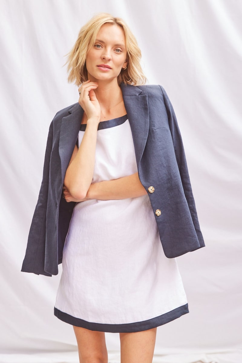 Contrast Shift Dress - White/Navy