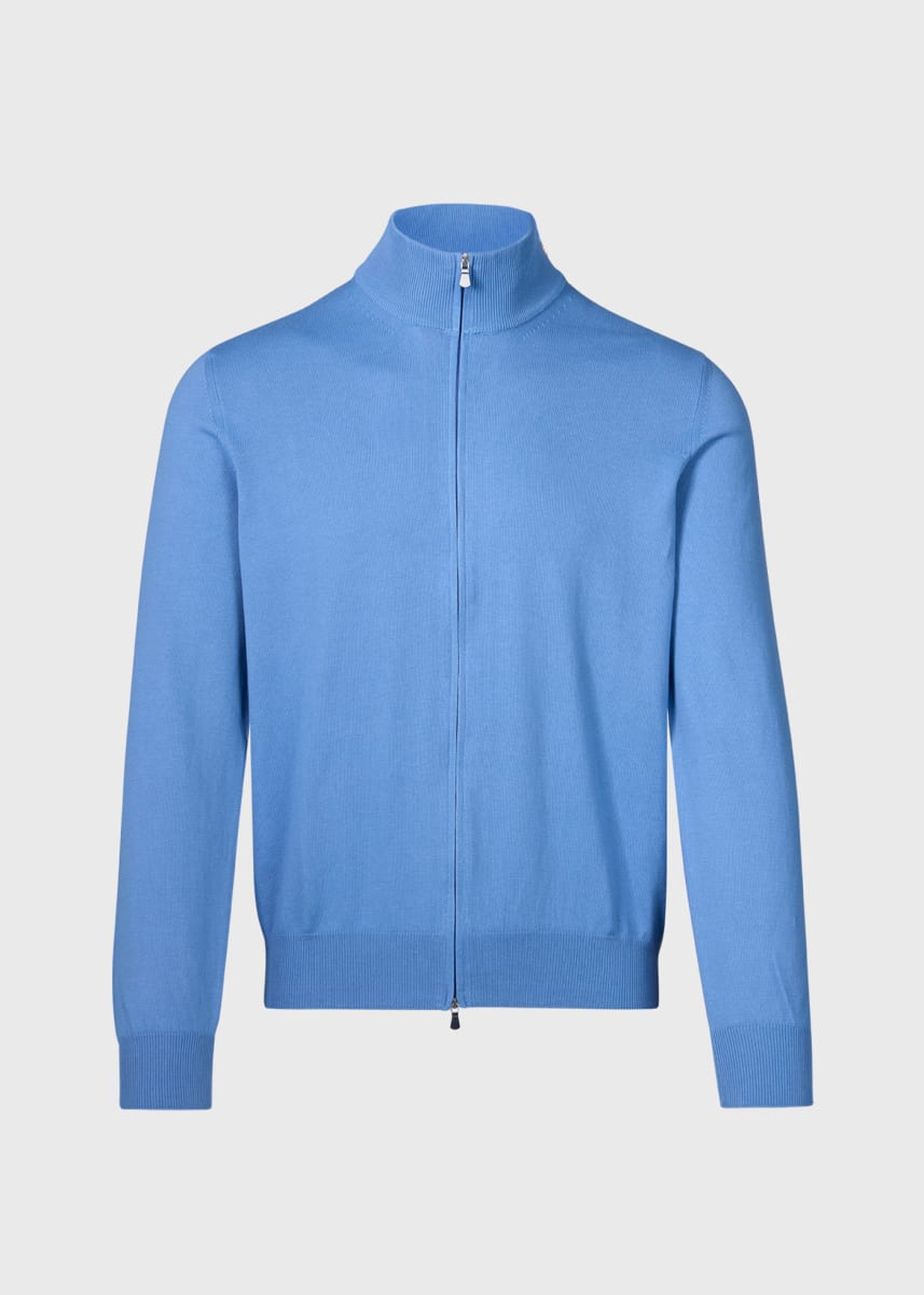 Cotton Double Zip Cardigan - Blue