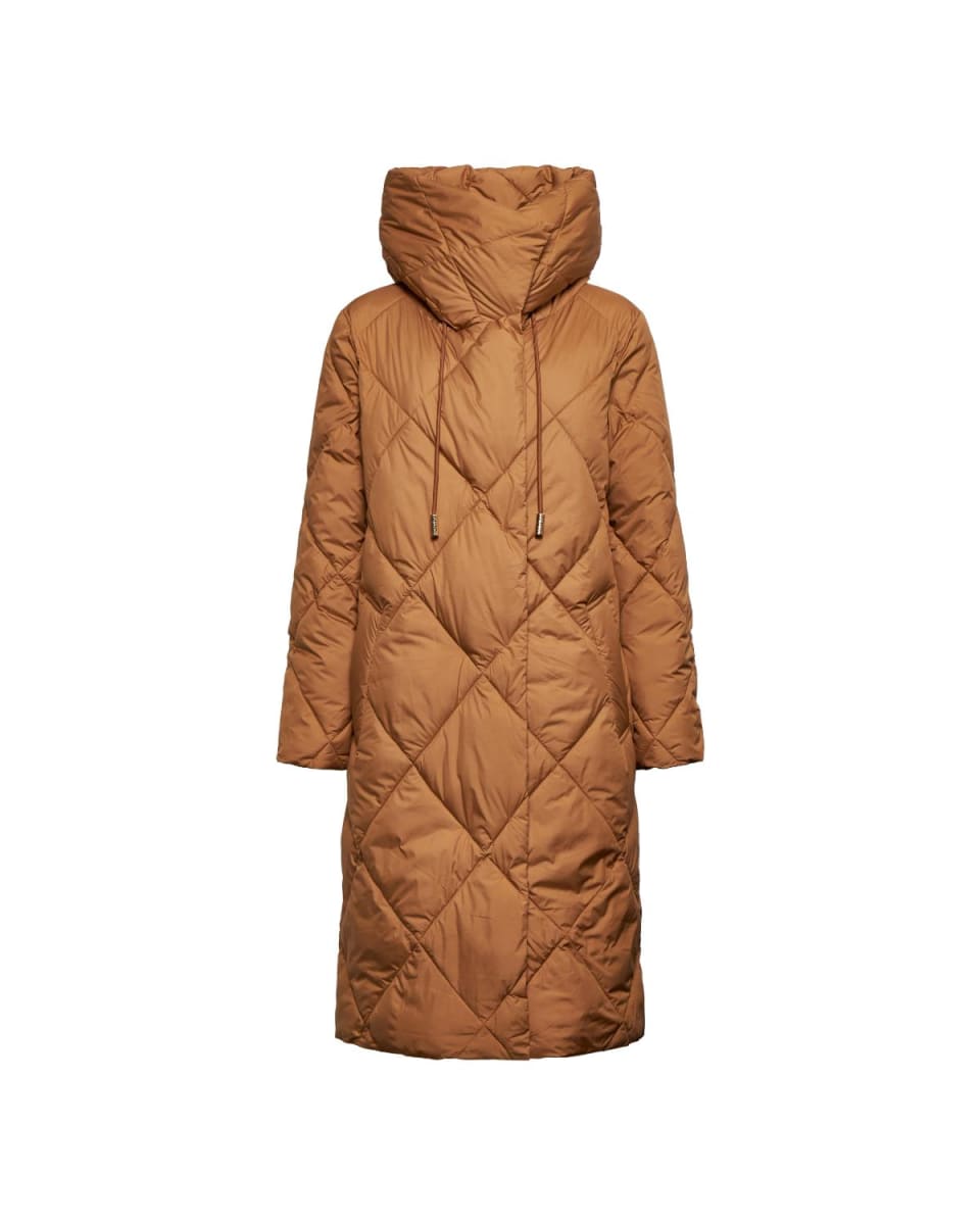 Long Quilted Down Coat - Biscuit