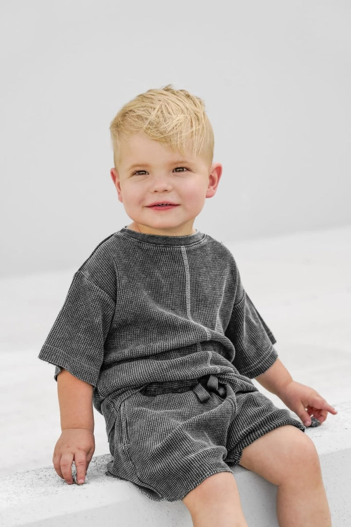 Acid Wash Waffle Tee - Black