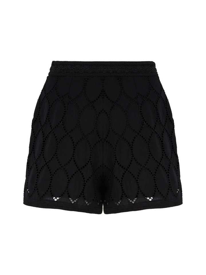 Embroidered Wide-Leg Shorts - Black
