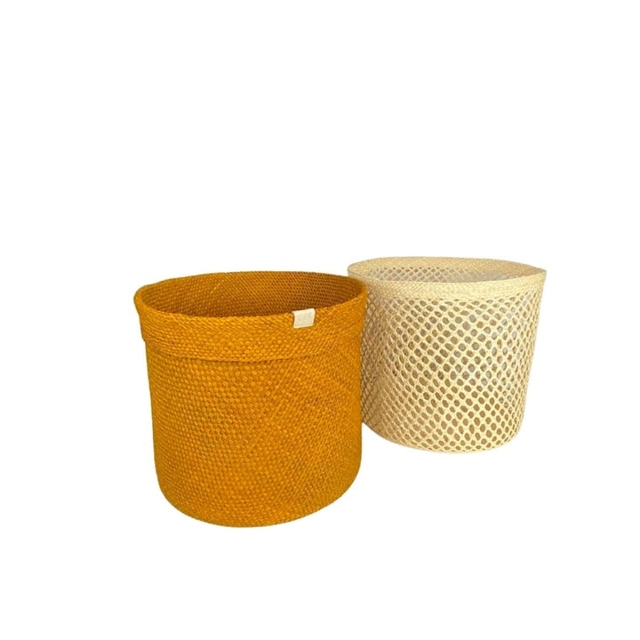 Two-In-One Woven Basket: Natural Mesh - Brown