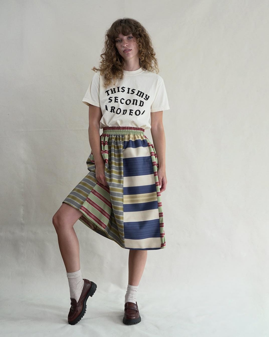 Mixed Upholstry Deadstock Satin  Dirndl Skirt - Multi