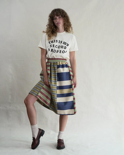 Mixed Upholstry Deadstock Satin  Dirndl Skirt - Multi