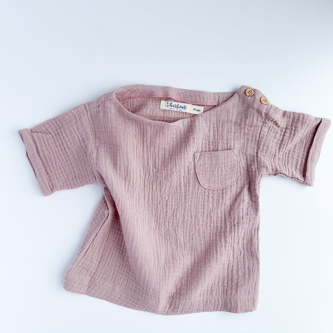 Kids Boatneck Pocket Tee - Blush