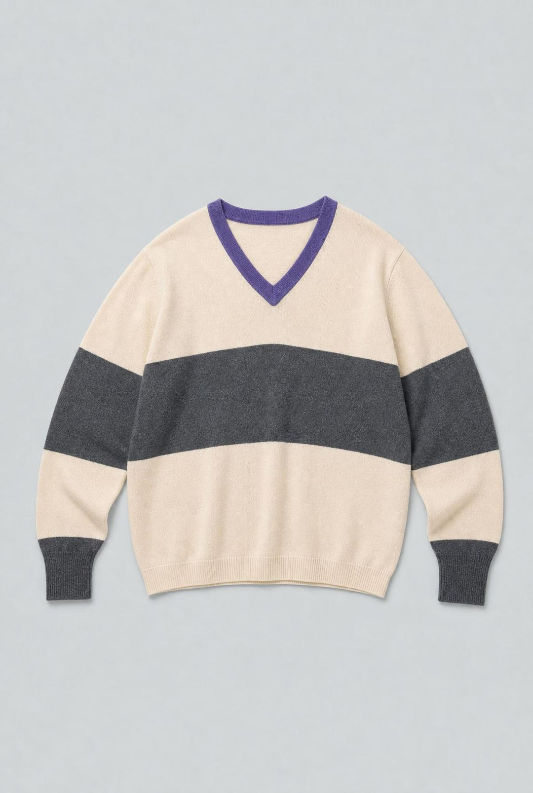 2 Ply Knitted Long Sleeve V-Neck Sweater - Heather Grey