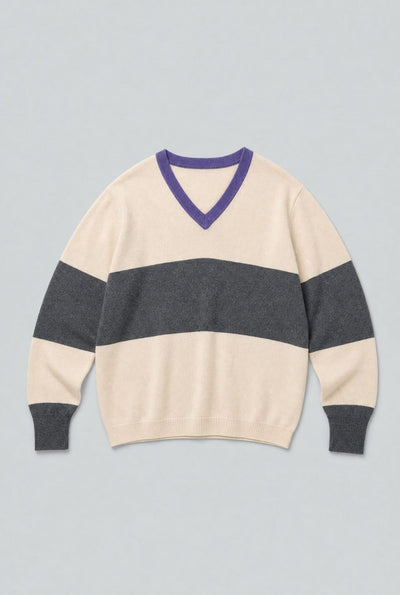 2 Ply Knitted Long Sleeve V-Neck Sweater - Heather Grey