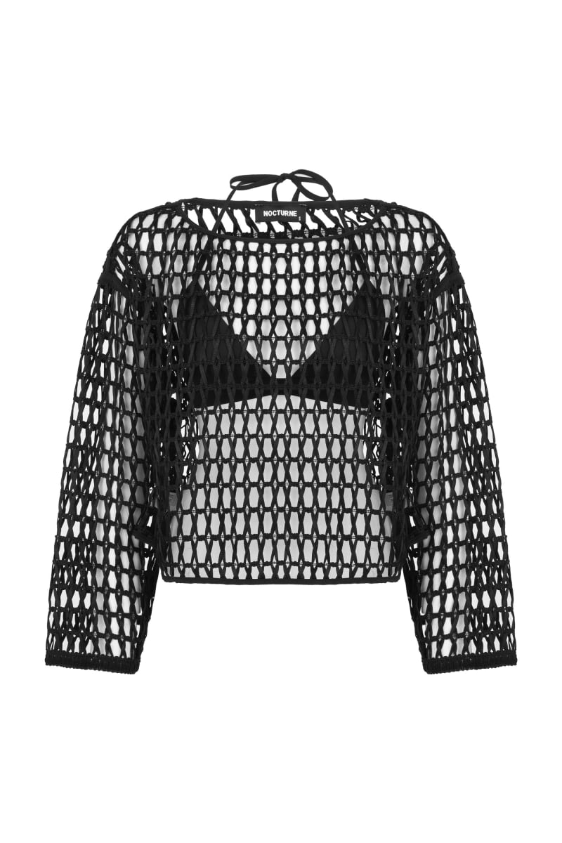Black Boat Neck Mesh Top - Black