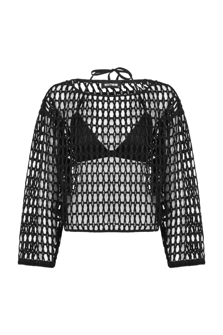 Black Boat Neck Mesh Top - Black