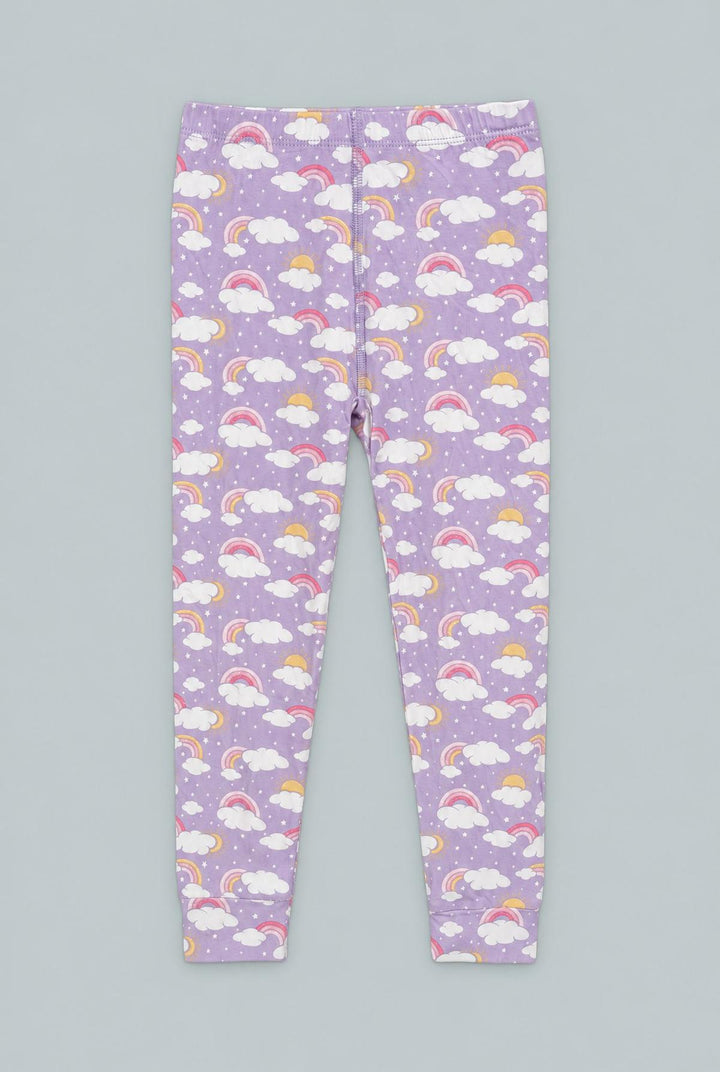 Lavender Rainbows And Clouds Big Kid Pajama Set - Rainbow Clouds