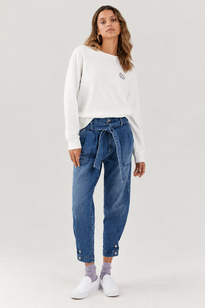 June Tie-Waist Denim - Medium Blue