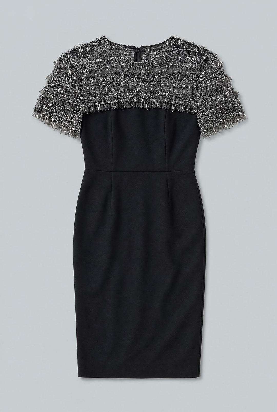 Embellished Short-Sleeve Crewneck Pencil Dress - Black Multi