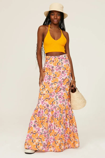 Floral Tiered Skirt - Orange Combo