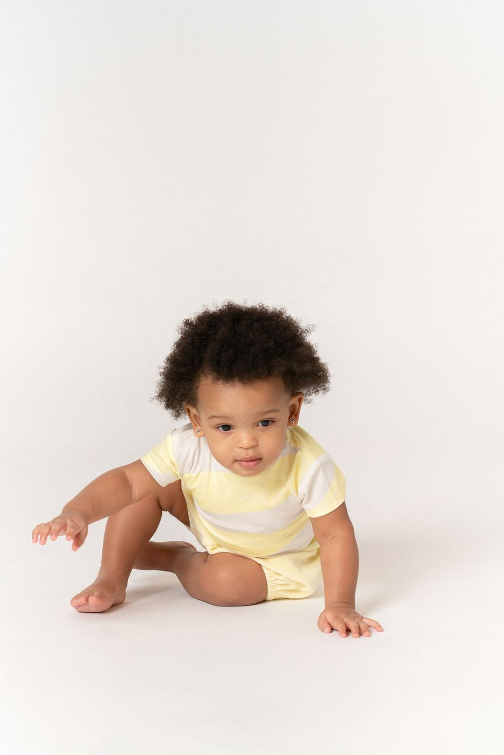 Baby Boxy T-shirt With Stripes - Yellow