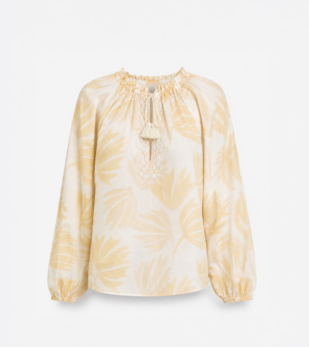 Helene Top - White Neutral Large Batik Palm