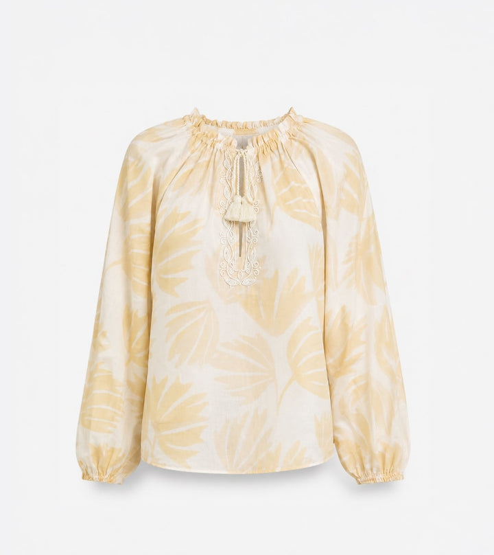 Helene Top - White Neutral Large Batik Palm