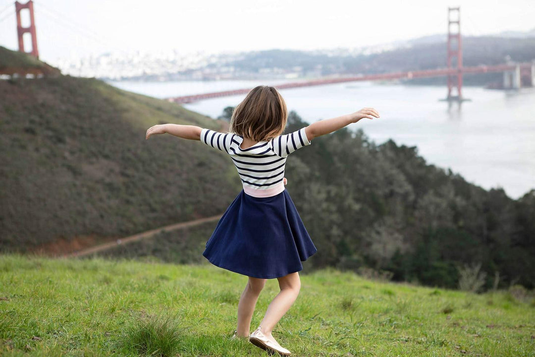 Lightweight Blocked Organic Skater Dress - Classic Blue