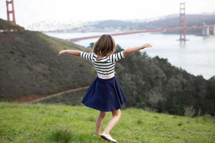 Lightweight Blocked Organic Skater Dress - Classic Blue