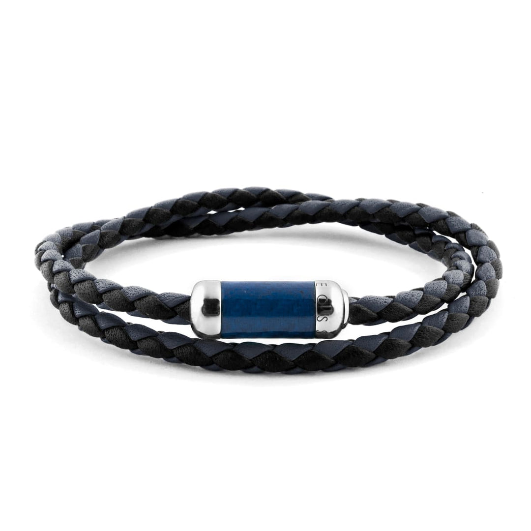 Montecarlo Bracelet In Navy Leather With Silver And Enamel Clasp - Blue