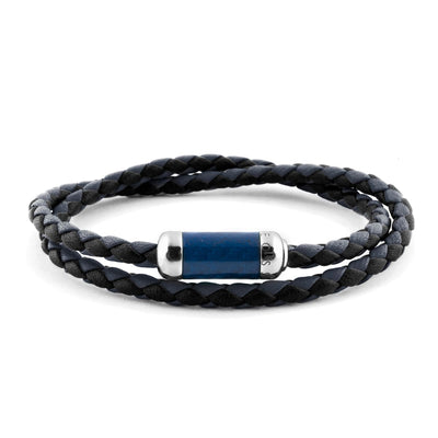 Montecarlo Bracelet In Navy Leather With Silver And Enamel Clasp - Blue
