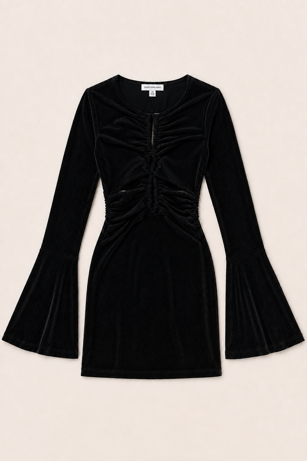 Lurex Cinched Mini Dress With Bell Sleeves - Black