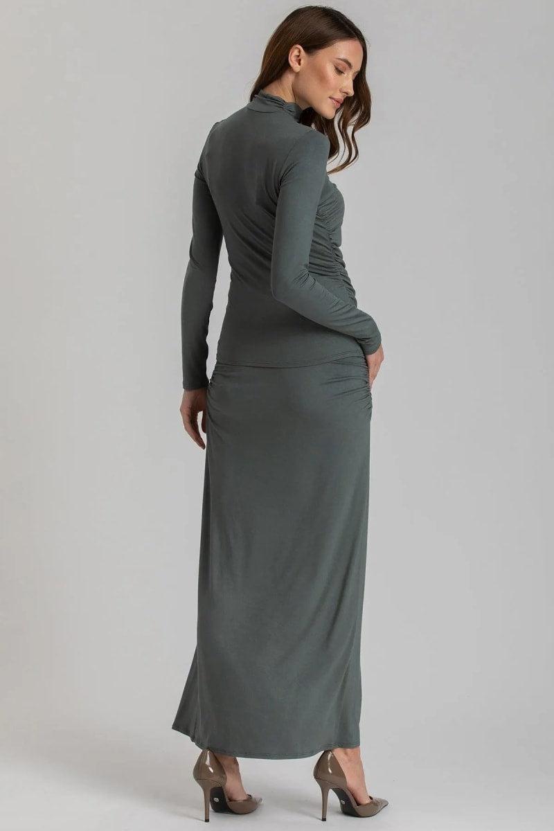 NIKE Maxi Maternity Skirt With Side Ruching In Soft Bamboo Jersey - Deep Teal