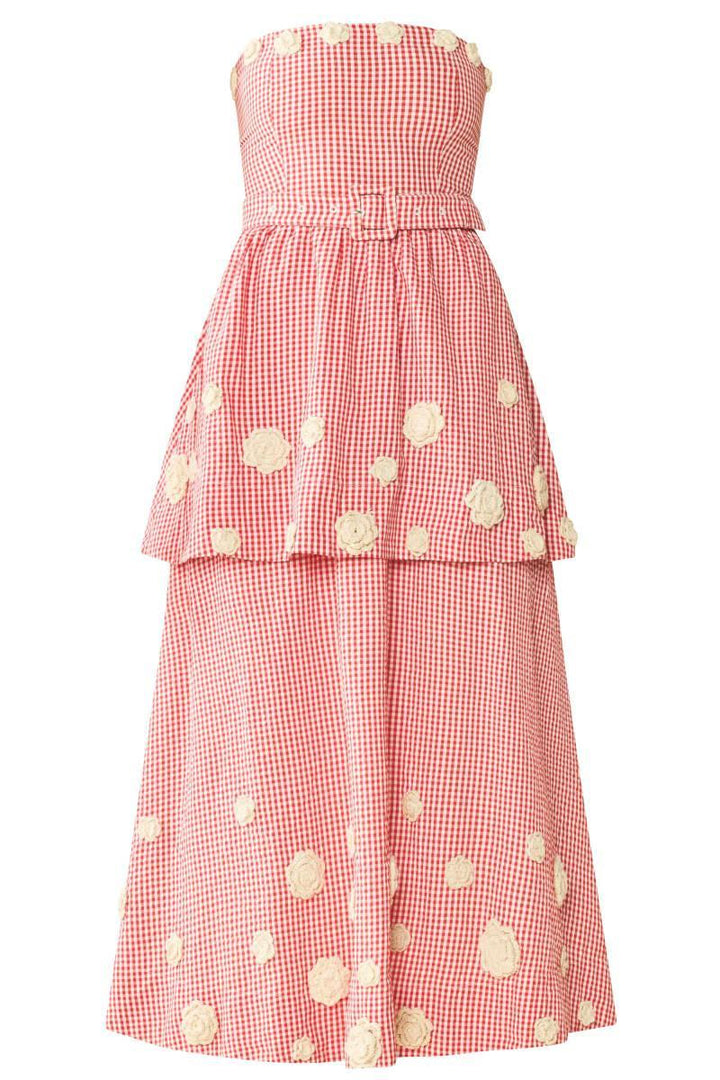 Daisy Dress X Rainey Collaboration - Red Gingham with Cream Crochet Appliqué
