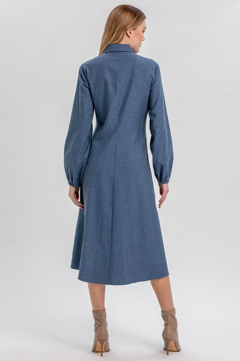 ERICA Midi Long-Sleeve Maternity Shirt Dress - Avion Blue