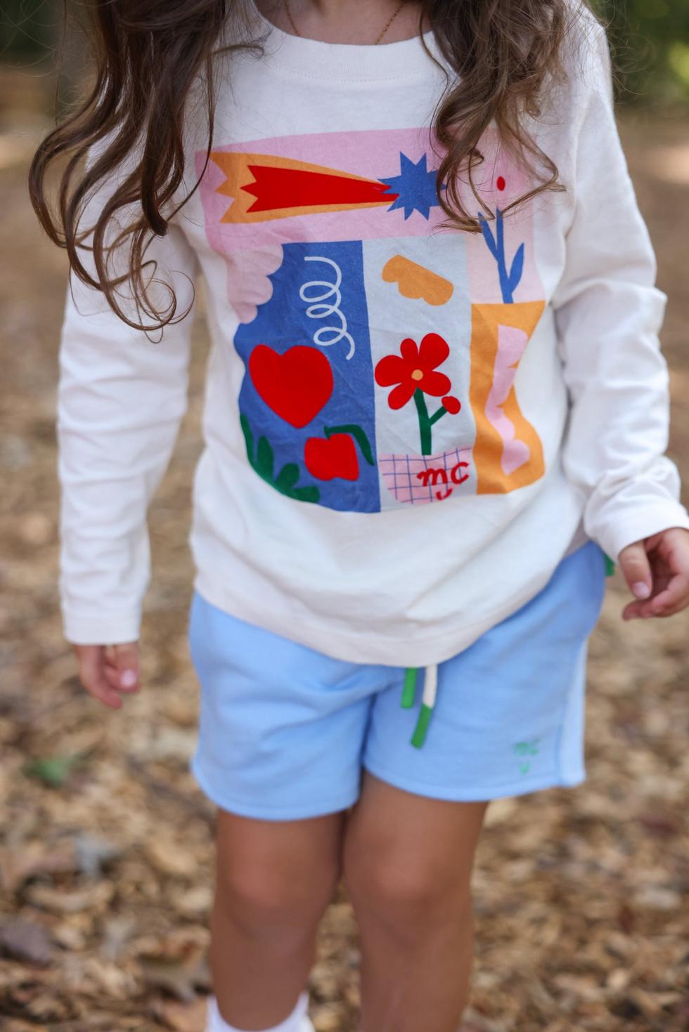 Recycled Cotton Della Blue Cropped Girl Shorts - Della Blue