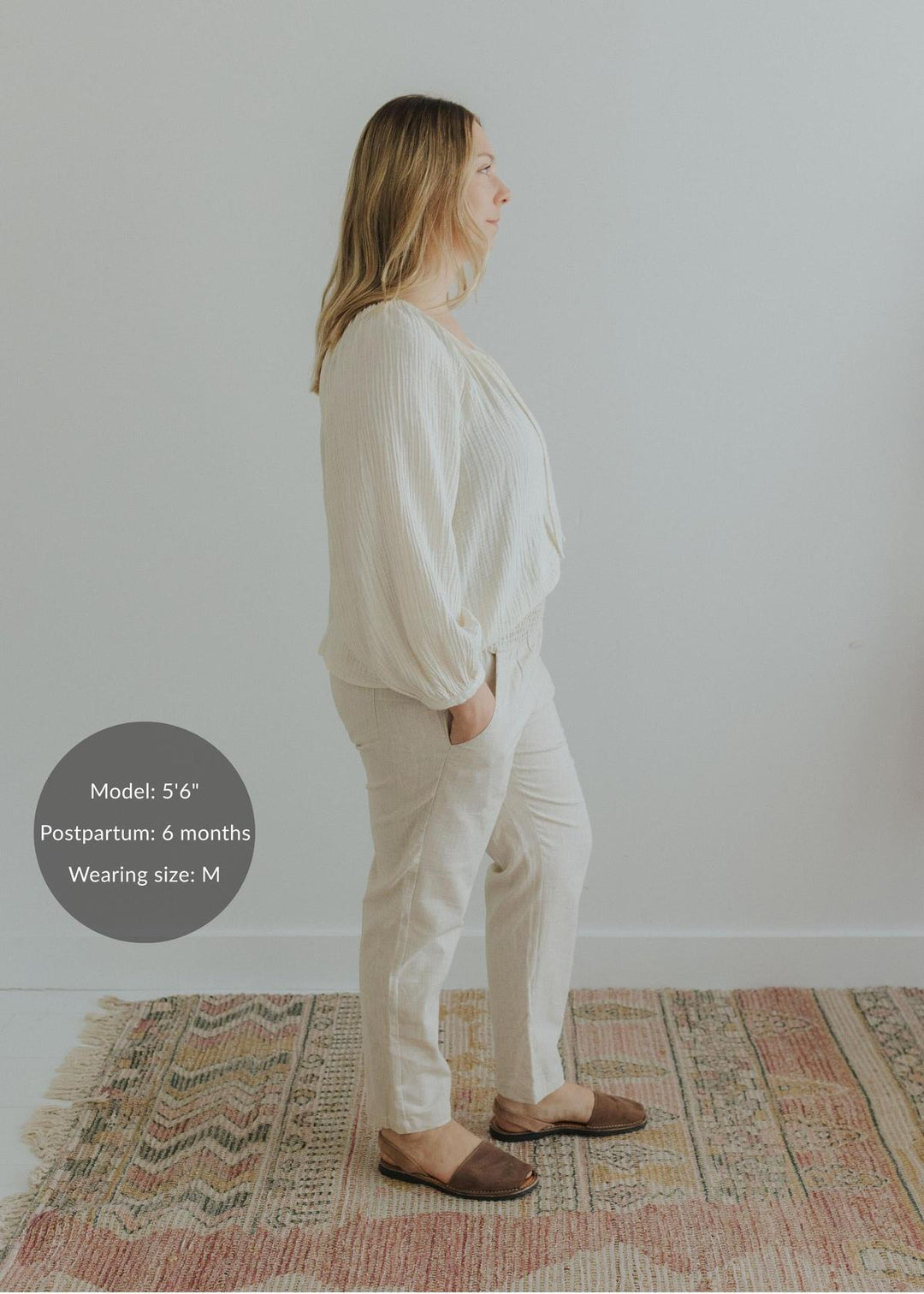 Adult Plus Size Transitional Maternity Smocked Linen Pant - Natural