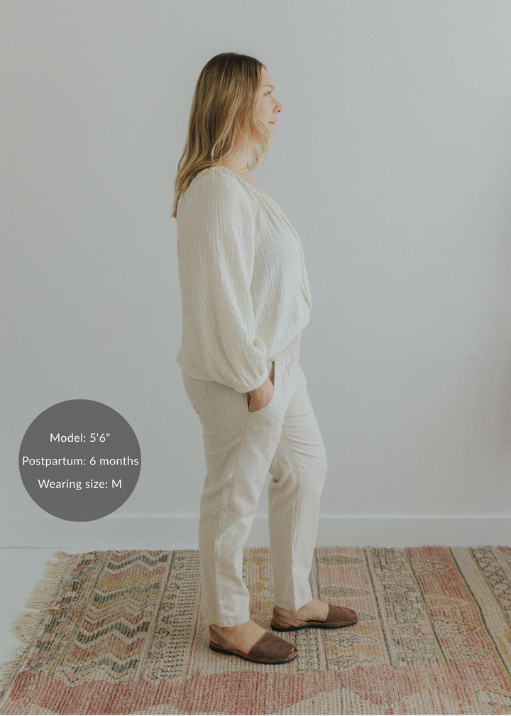 Adult Plus Size Transitional Maternity Smocked Linen Pant - Natural