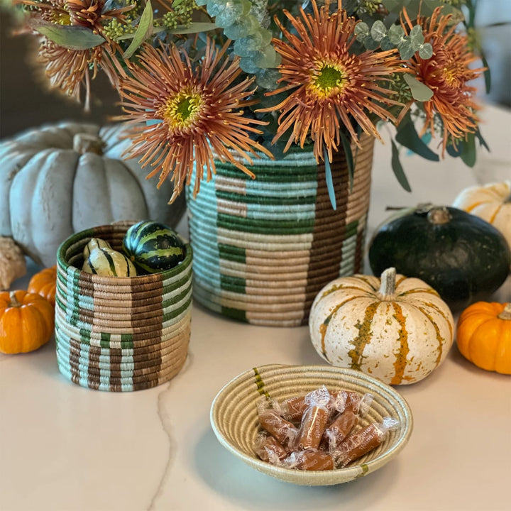 6" Small Striped Olive Round Basket