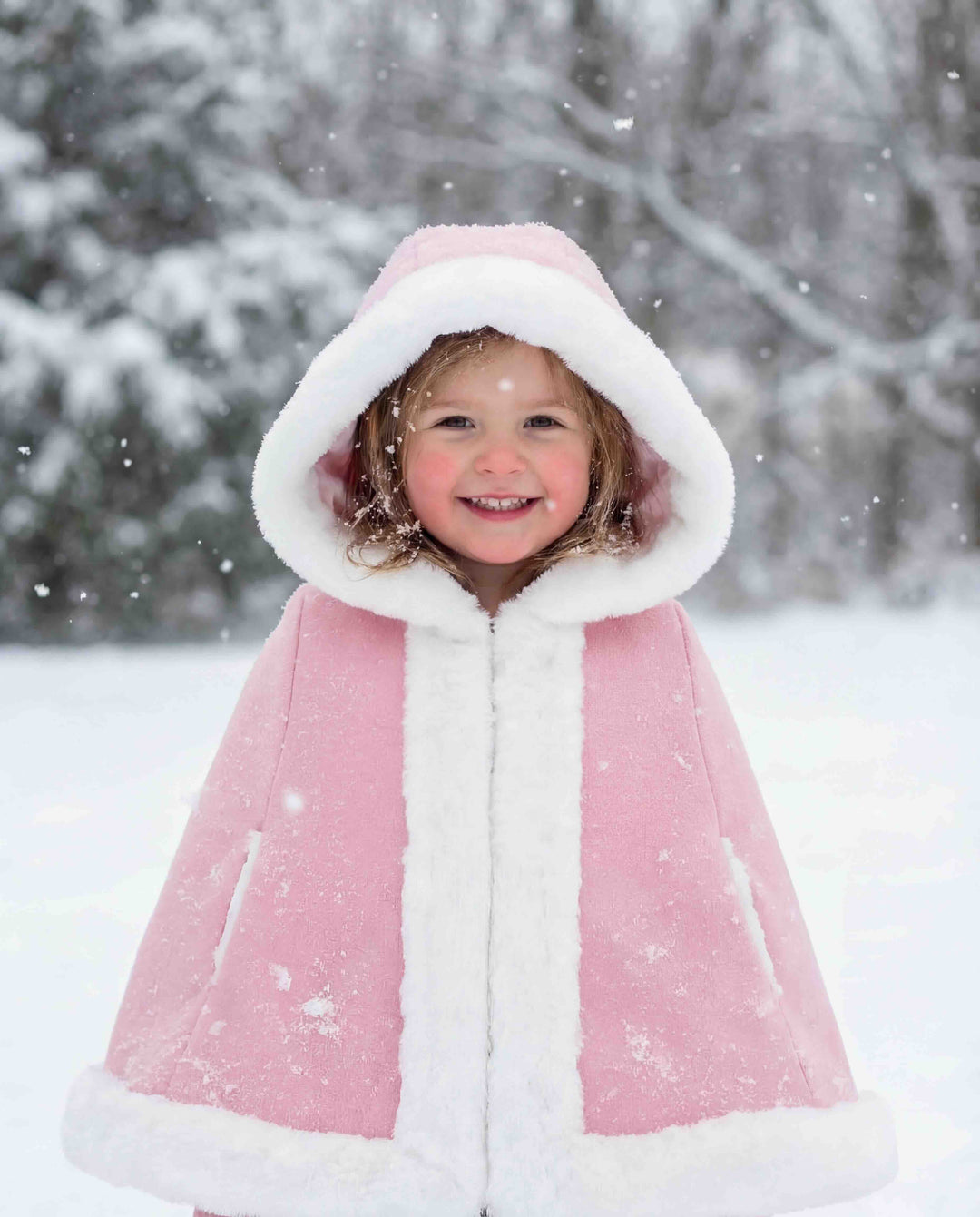 Faux Fur Trim Cape - Pink