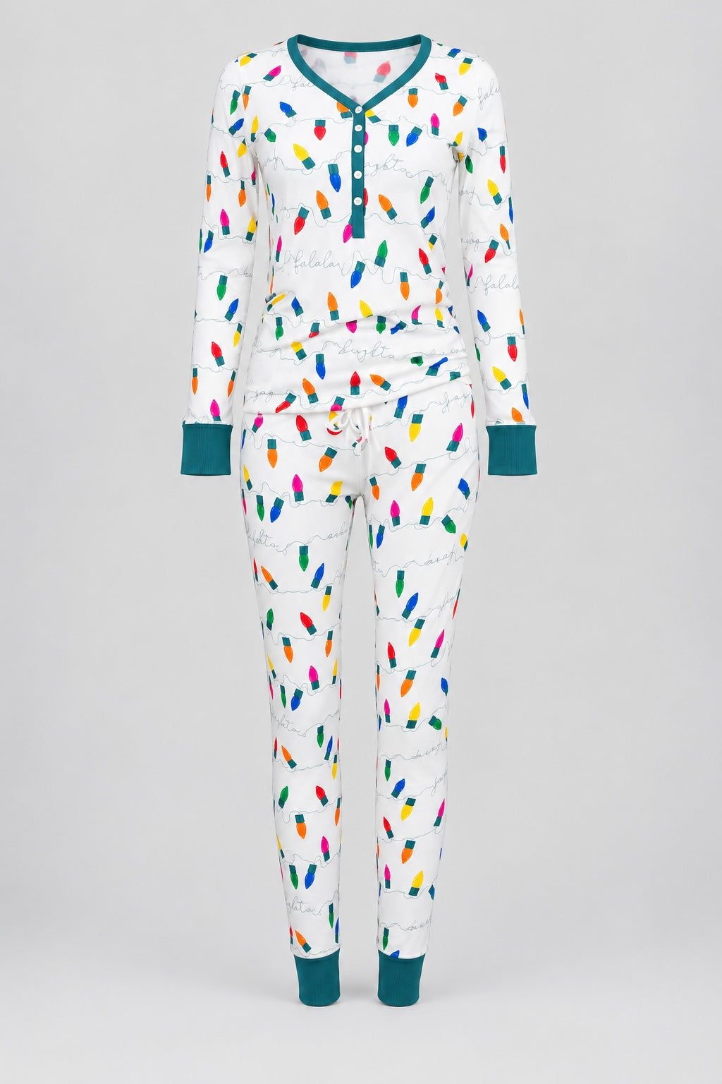 Women's Jogger & Henley Pajama Set - Holiday Lights