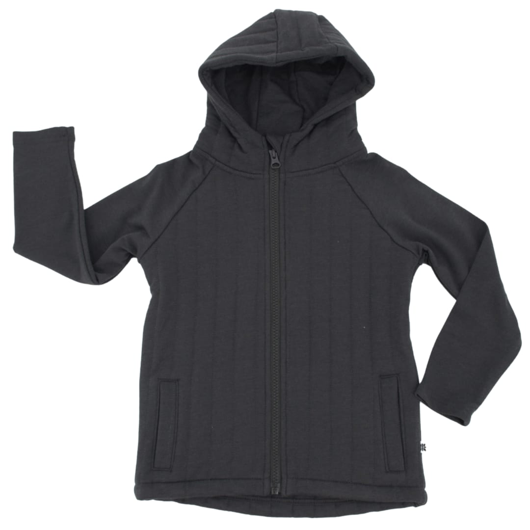 French Terry Hooded Jacket - Charcoal Black