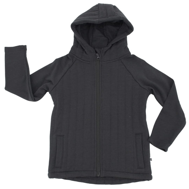 French Terry Hooded Jacket - Charcoal Black