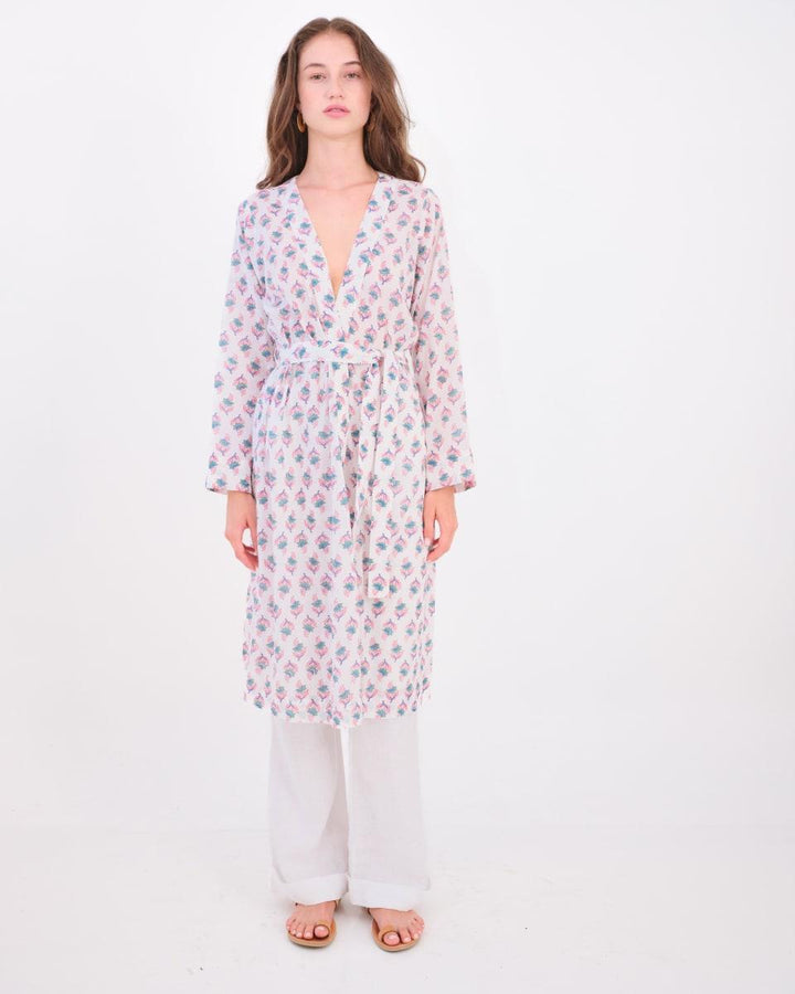 Noor Kimono - Tiny Lotus Pink Teal