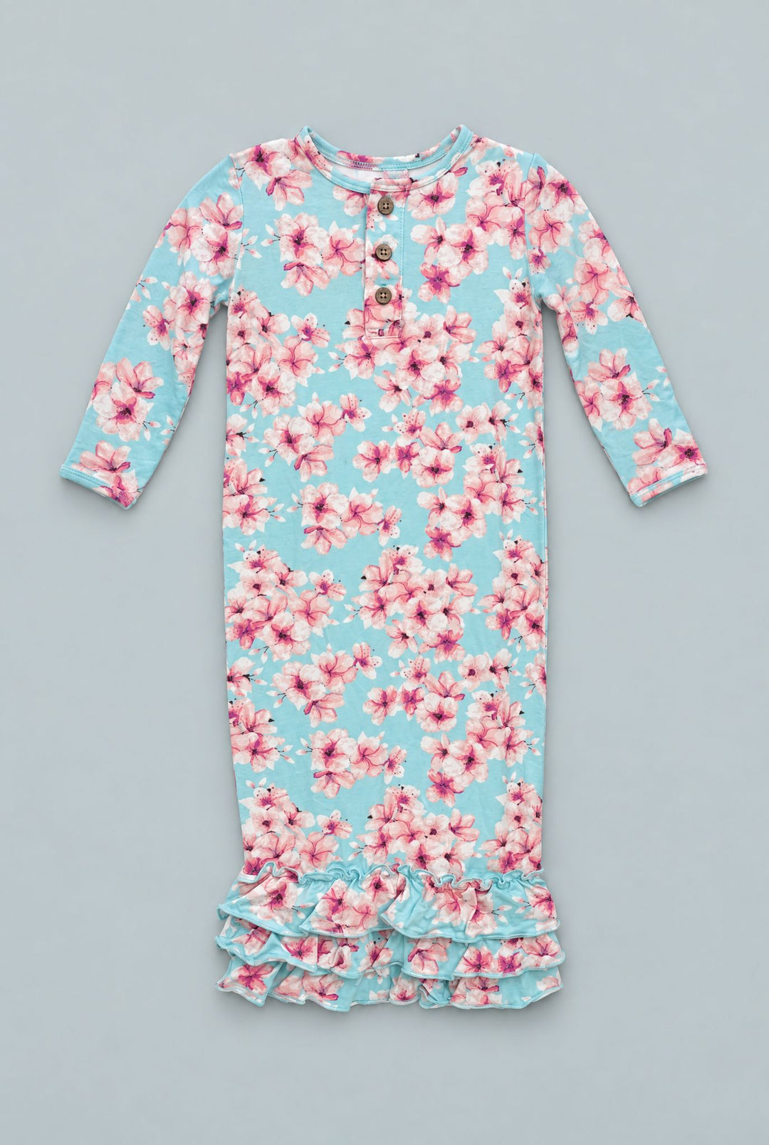 Pretty Pink Floral Ruffle Baby Gown - Cherry Blossoms